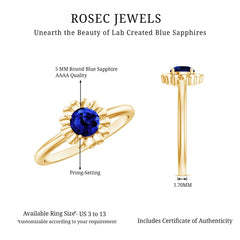 Certified 0.6 Carat Lab Grown Blue Sapphire Flower Promise Ring for Women