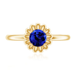 Certified 0.6 Carat Lab Grown Blue Sapphire Flower Promise Ring for Women
