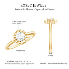 Zircon Floral Solitaire Ring