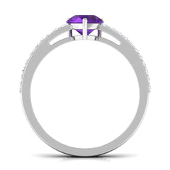 Pear Shaped Amethyst and Diamond Solitaire Ring with Twisted Rope