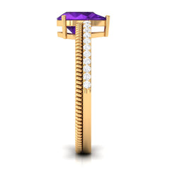 Pear Shaped Amethyst and Diamond Solitaire Ring with Twisted Rope