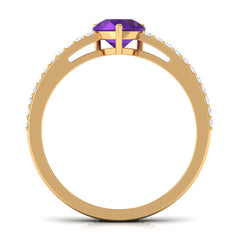 Pear Shaped Amethyst and Diamond Solitaire Ring with Twisted Rope