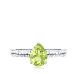 Natural 1 Carat Pear Shaped Peridot Engagement Ring with Diamond