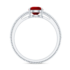 Solitaire Lab Grown Ruby Teardrop Engagement Ring with Diamonds