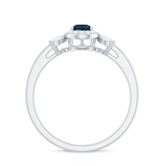 Pear Shaped London Blue Topaz Engagement Ring with Diamond Halo