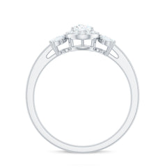 Pear Shaped Moissanite Halo Engagement Ring with Trio