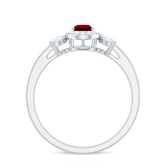Pear Shaped Lab Grown Ruby Engagement Ring with Diamond Halo