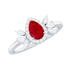 Designer Ruby and Diamond Halo Teardrop Engagement Ring