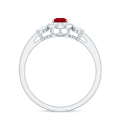Designer Ruby and Diamond Halo Teardrop Engagement Ring