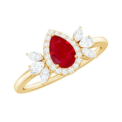 Designer Ruby and Diamond Halo Teardrop Engagement Ring