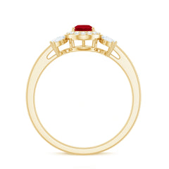 Designer Ruby and Diamond Halo Teardrop Engagement Ring