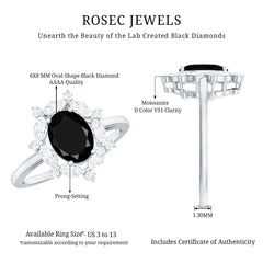 Oval Created Black Diamond and Moissanite Halo Engagement Ring Set