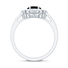 Oval Created Black Diamond and Moissanite Halo Engagement Ring Set