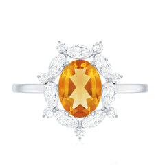 Certified Genuine Citrine Huge Engagement Ring with Moissanite Halo