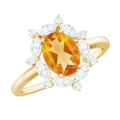 Certified Genuine Citrine Huge Engagement Ring with Moissanite Halo