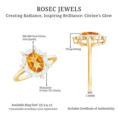 Certified Genuine Citrine Huge Engagement Ring with Moissanite Halo