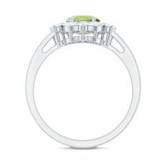 Natural 1 Carat Peridot Oval Engagement Ring with Moissanite
