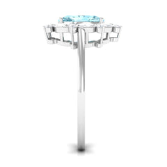 Genuine Aquamarine Vintage Inspired Engagement Ring with Halo