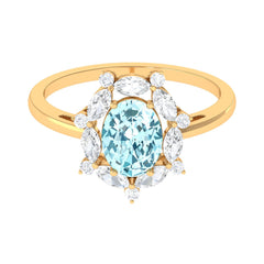Genuine Aquamarine Vintage Inspired Engagement Ring with Halo