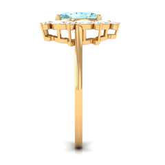 Genuine Aquamarine Vintage Inspired Engagement Ring with Halo