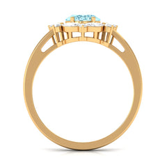 Genuine Aquamarine Vintage Inspired Engagement Ring with Halo