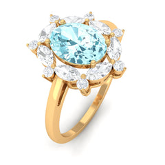 Genuine Aquamarine Vintage Inspired Engagement Ring with Halo