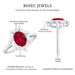 Oval Shaped Lab Created Ruby Statement Engagement Ring with Moissanite