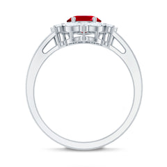 Oval Shaped Lab Created Ruby Statement Engagement Ring with Moissanite