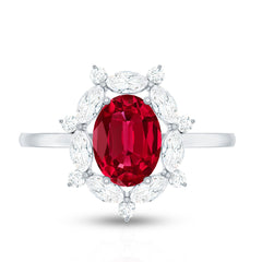 Oval Shaped Lab Created Ruby Statement Engagement Ring with Moissanite