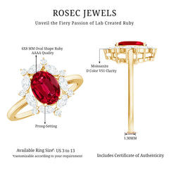 Oval Shaped Lab Created Ruby Statement Engagement Ring with Moissanite