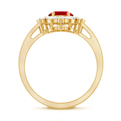 Oval Shaped Lab Created Ruby Statement Engagement Ring with Moissanite