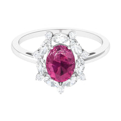 Oval Pink Tourmaline Designer Engagement Ring with Moissanite Halo