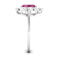 Oval Pink Tourmaline Designer Engagement Ring with Moissanite Halo