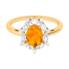 Fire Opal Designer Halo Engagement Ring with Moissanite
