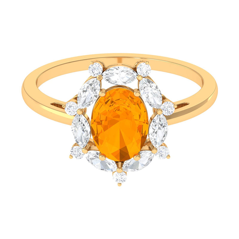 Fire Opal Designer Halo Engagement Ring with Moissanite