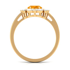 Fire Opal Designer Halo Engagement Ring with Moissanite