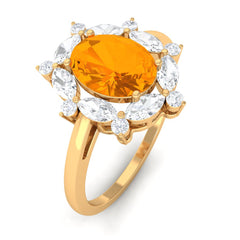 Fire Opal Designer Halo Engagement Ring with Moissanite