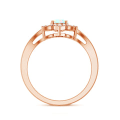Real Oval Ethiopian Opal Diamond Flower Engagement Ring with Split Shank