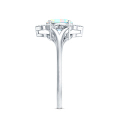Real Oval Ethiopian Opal Diamond Flower Engagement Ring with Split Shank