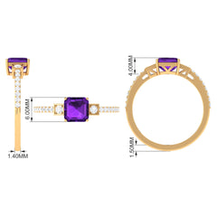 Asscher Cut Amethyst Solitaire Engagement Ring with Diamond