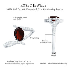 Natural 6X8mm Garnet Oval Engagement Ring with Diamond