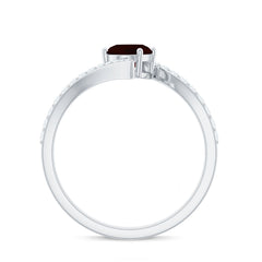 Natural 6X8mm Garnet Oval Engagement Ring with Diamond