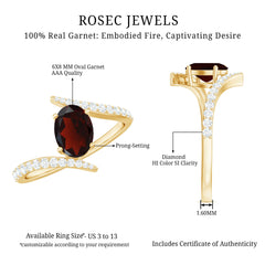 Natural 6X8mm Garnet Oval Engagement Ring with Diamond