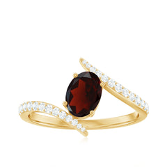 Natural 6X8mm Garnet Oval Engagement Ring with Diamond