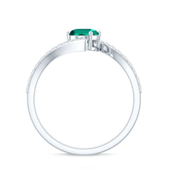 Certified 0.8 Carat Oval Cut Lab Grown Emerald Engagement Ring with Diamond Bypass Shank