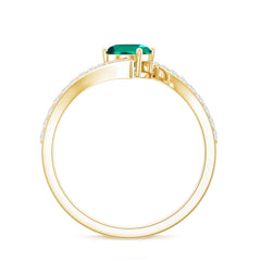 Certified 0.8 Carat Oval Cut Lab Grown Emerald Engagement Ring with Diamond Bypass Shank