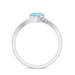 Natural Aquamarine Oval Engagement Ring with Diamond Bypass Shank
