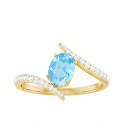 Natural Aquamarine Oval Engagement Ring with Diamond Bypass Shank