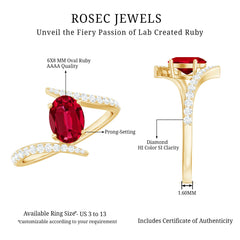 Oval Cut Lab Grown Ruby Bypass Engagement Ring with Diamonds