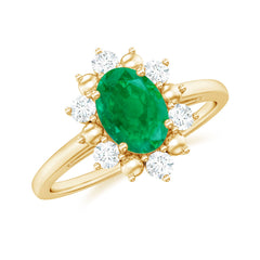 Natural 5X7mm Oval Emerald Engagement Ring with Diamond Halo